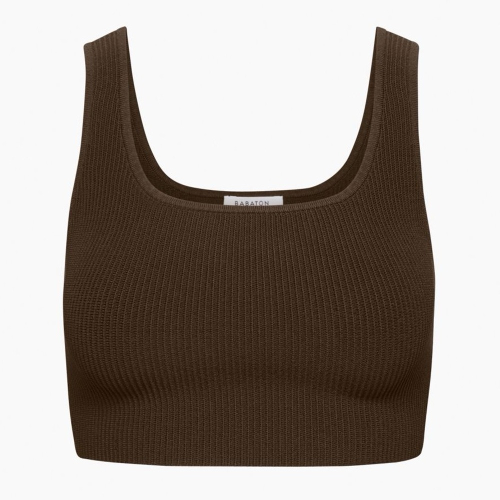 NWT Aritzia Babaton Sculpt Knit Squareneck Cropped Tank in Coffee Bean - Picture 1 of 7